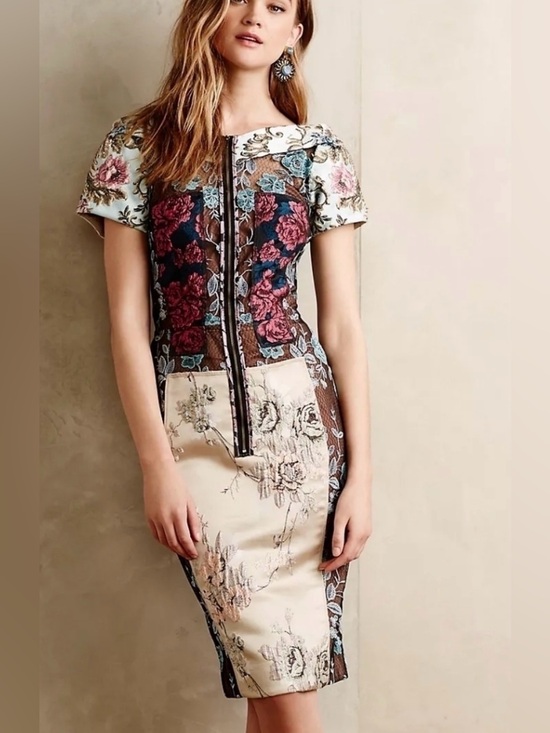 Byron Lars Dresses & Skirts - Beguile By Byron Lars Pierced Brocade Dress With BELT Sz 6